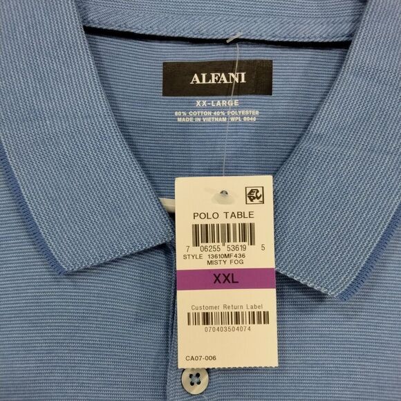 Alfani NEW! Polo Shirt Mens XXL Blue Short Sleeve Regular Fit Striped Gold Work - Picture 6 of 10